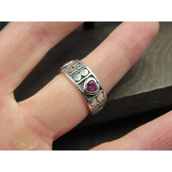 Size 6.25 Sterling Silver Pink Topaz Heart Gemstones Band Ring - Picture 4 of 8